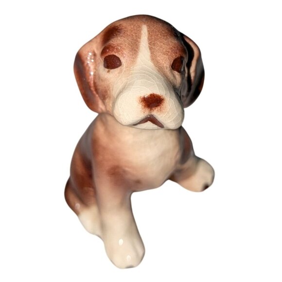 Vintage Ceramic Puppy Figurines Set - Brown & White Dogs With Big Feet - Small & - Picture 2 of 9